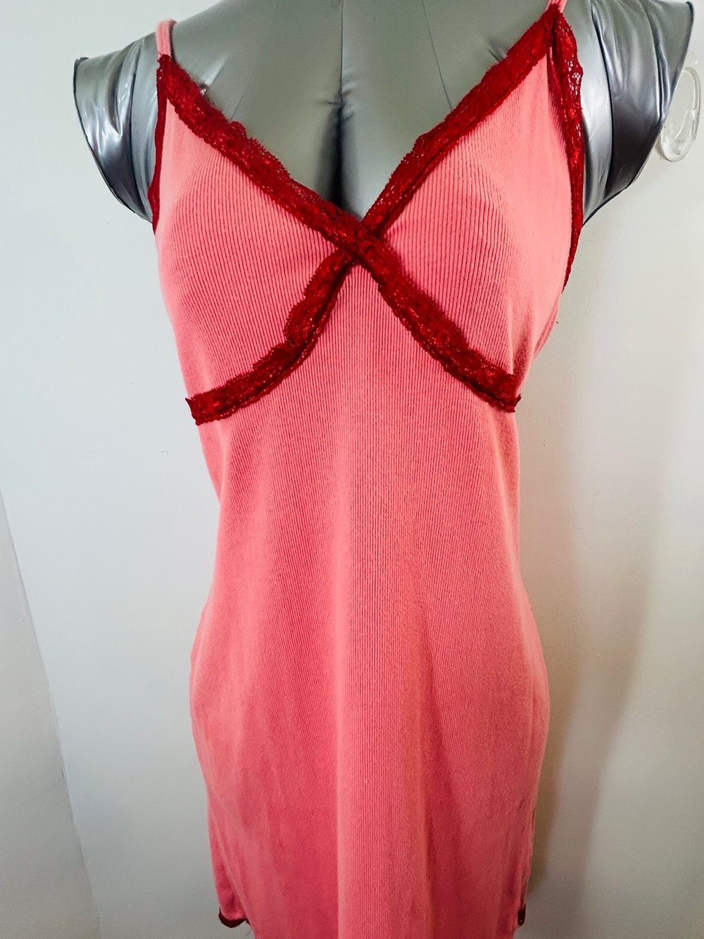 Universal Thread Coral Slip Dress with Burgundy Lace